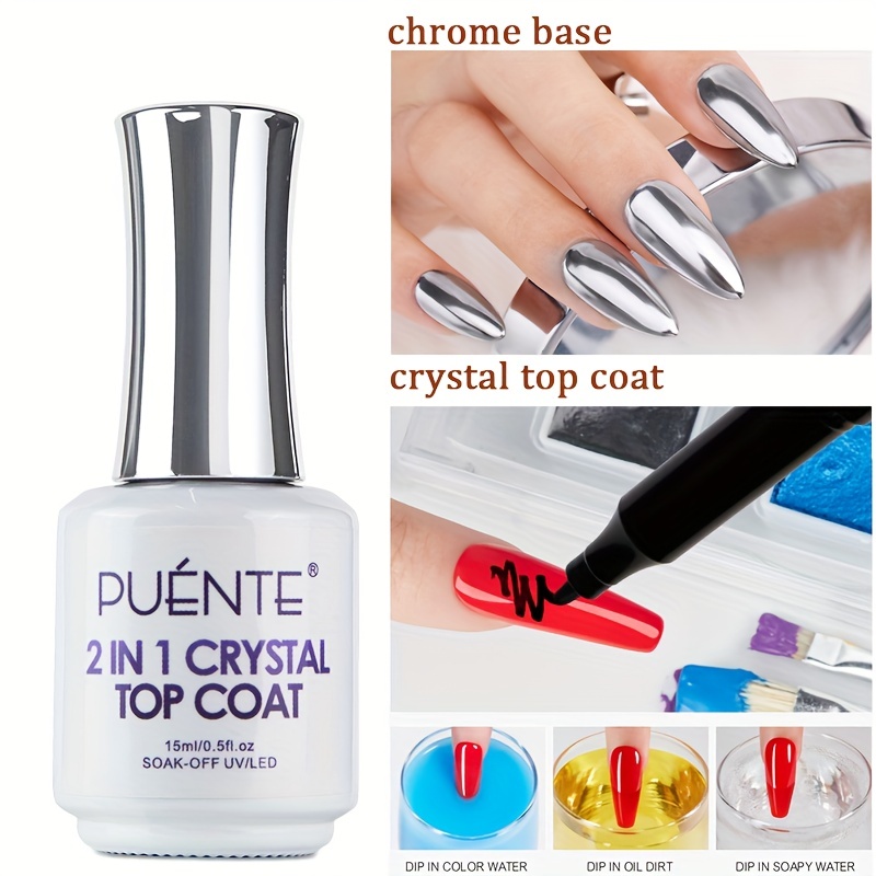 Image of 15ml 2in 1 Coat Transparent Gel Nail Polish No Wipe Top Sealer 2 Functions In 1 Bottle Chrome Base Soak Off Long Lasting Function Nail Varnish For Manicure