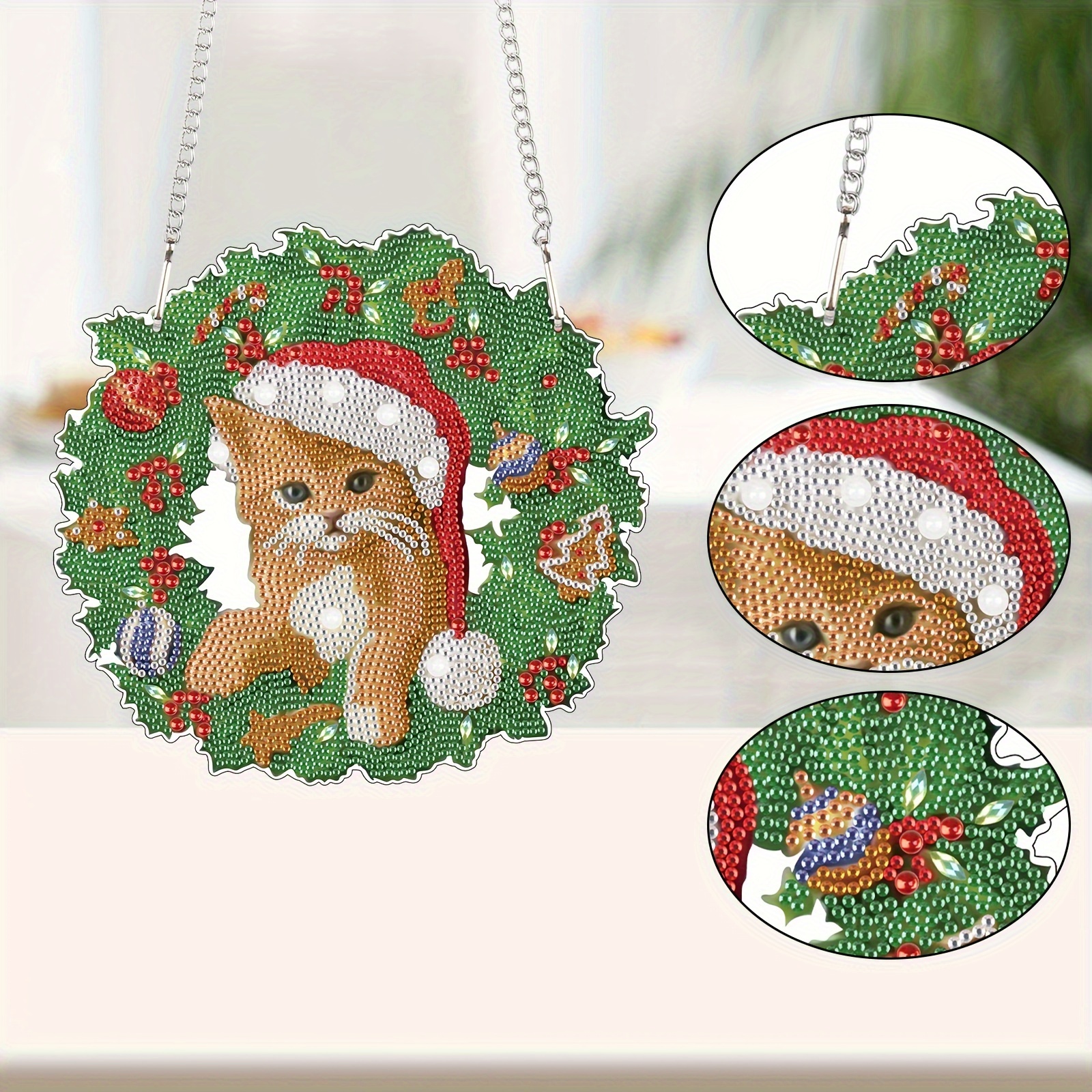 Christmas Wreath Cat Diamond Painting Hanging Decoration, 3D Diamond  Painting Kits, Diamond Art Hanging Decoration, Suitable For Home Wall  Garden Deco