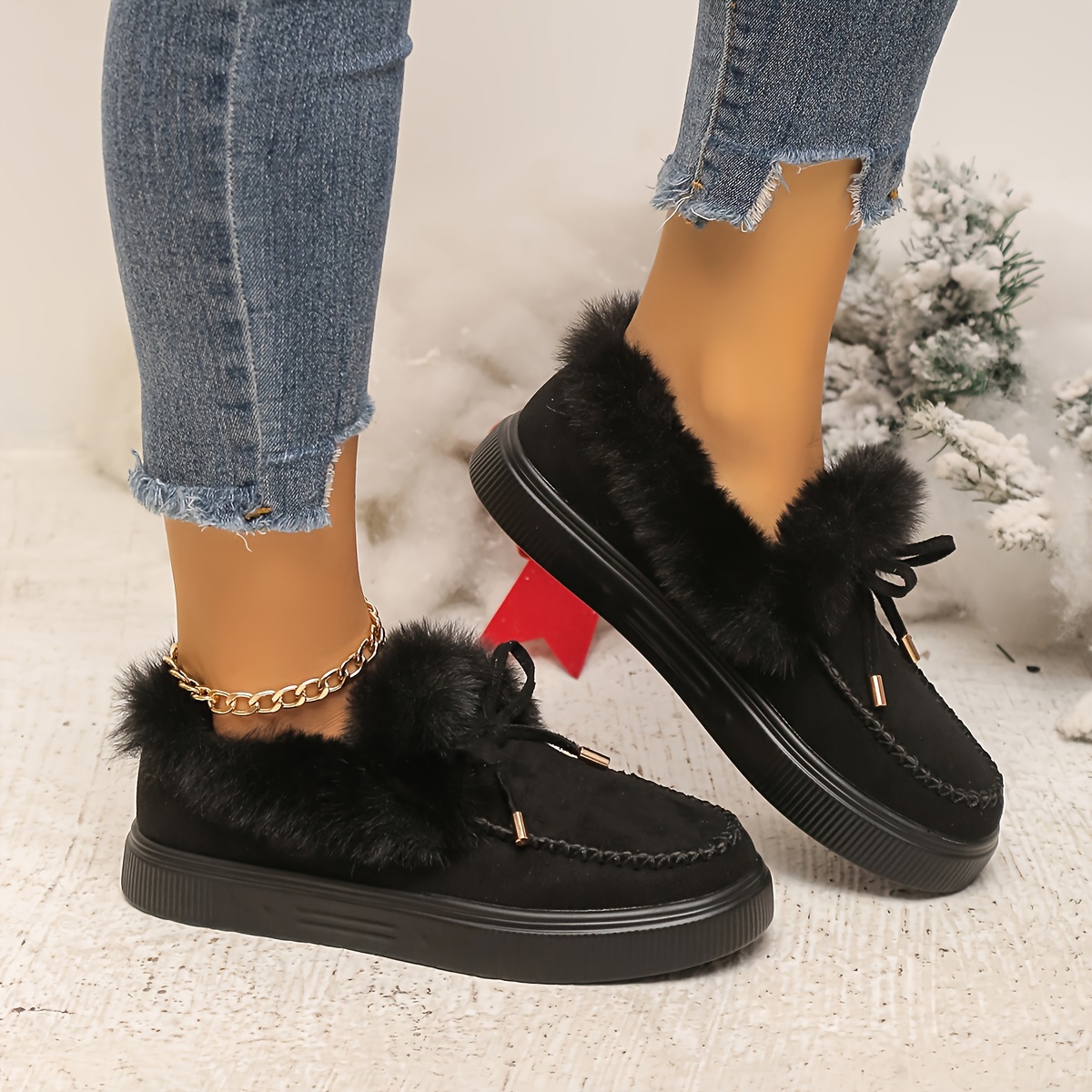 Black 2024 fur loafers