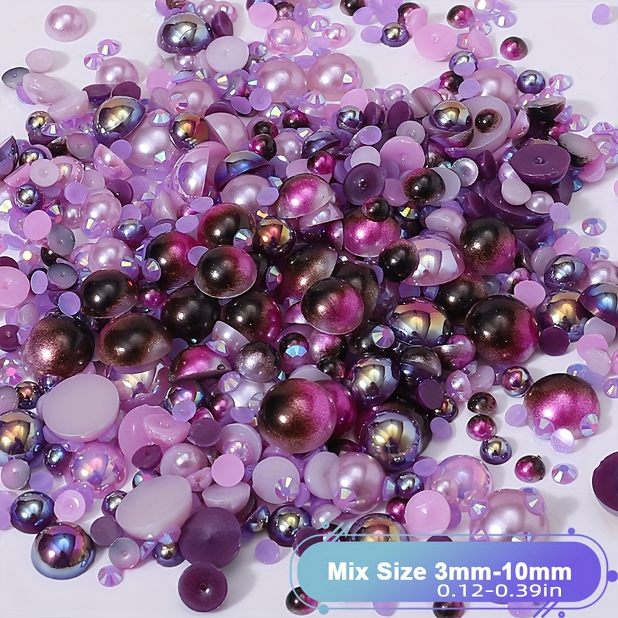 Flatback Pearls And Rhinestone Mixed Size 3mm Ab Color Resin - Temu