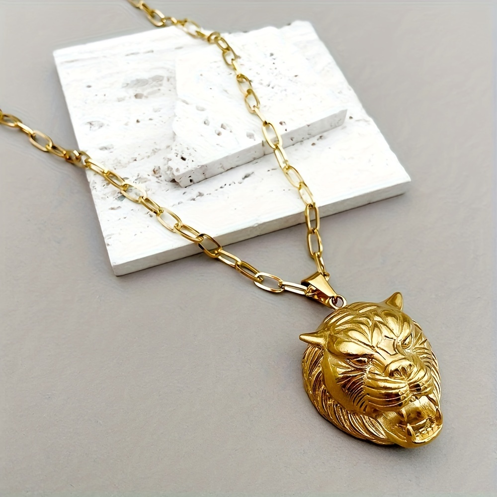 Lion Head Pendant Stainless Steel Necklace Fashion Pendant - Temu Canada