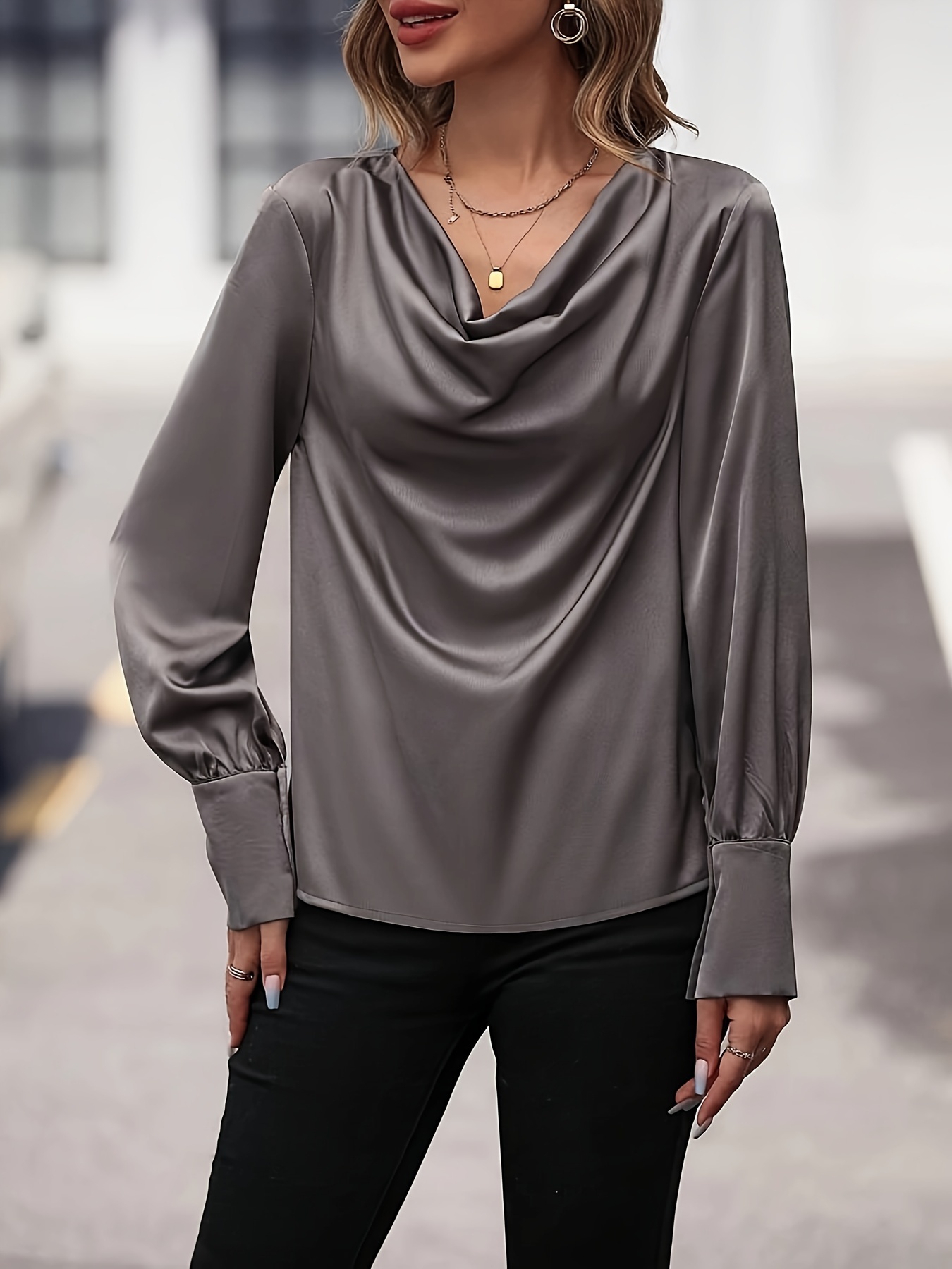 Solid cowl neck top