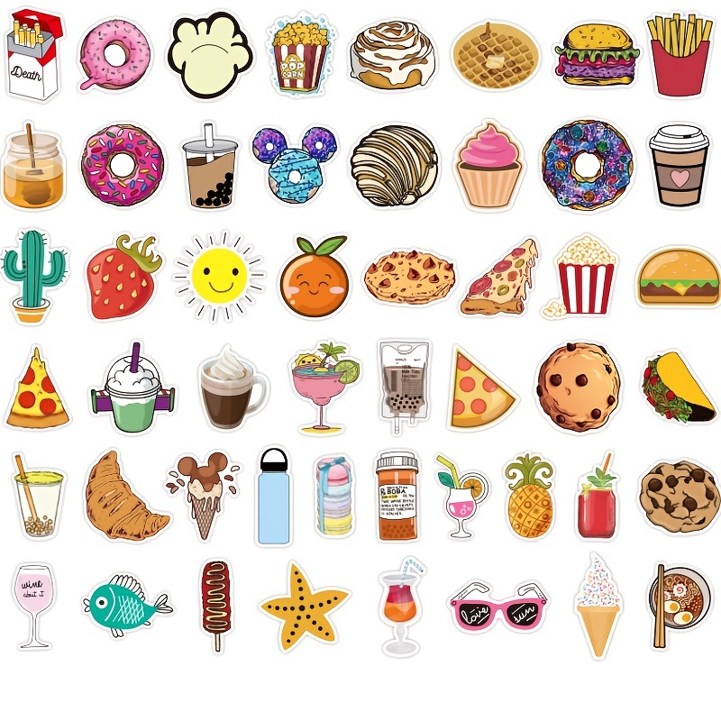 50Pcs Cute Food Stickers, Waterproof Aesthetic Trendy Pizza Stickers Food  Decal for Kids Adults Teen Vinyl Stickers