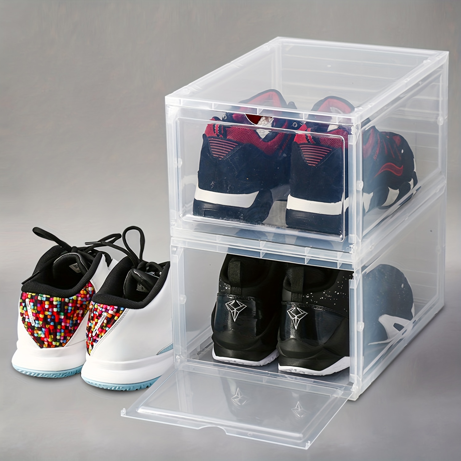12 Cajas Para Zapatos Transparentes Apilables Engrosado Negro