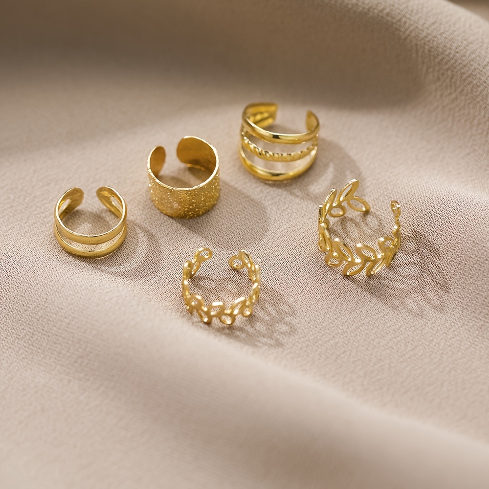 5pcs Minimalist C Shaped Ear Cuff Leaf Shaped Double Layers Triple Layers