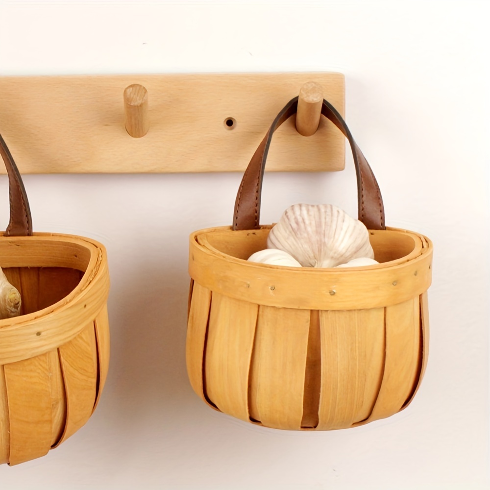 Hand woven Wood Hanging Wall Basket Kitchen Garlic - Temu