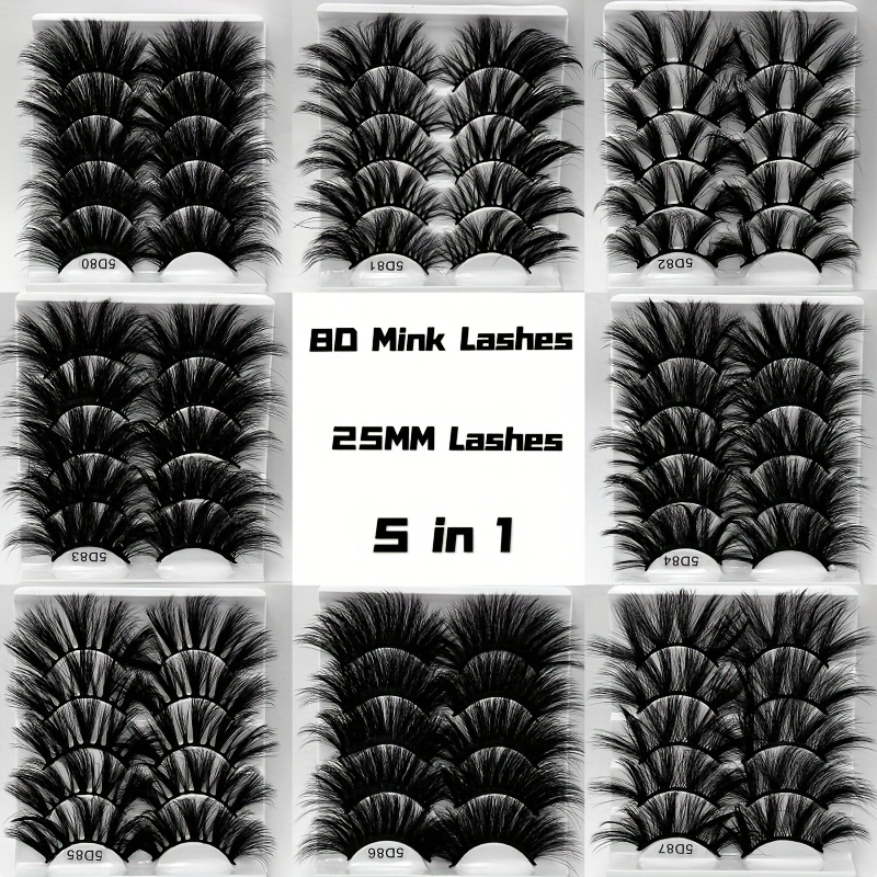 5 Pairs Faux Mink Eyelashes Lengthening Thickening False Eyelashes