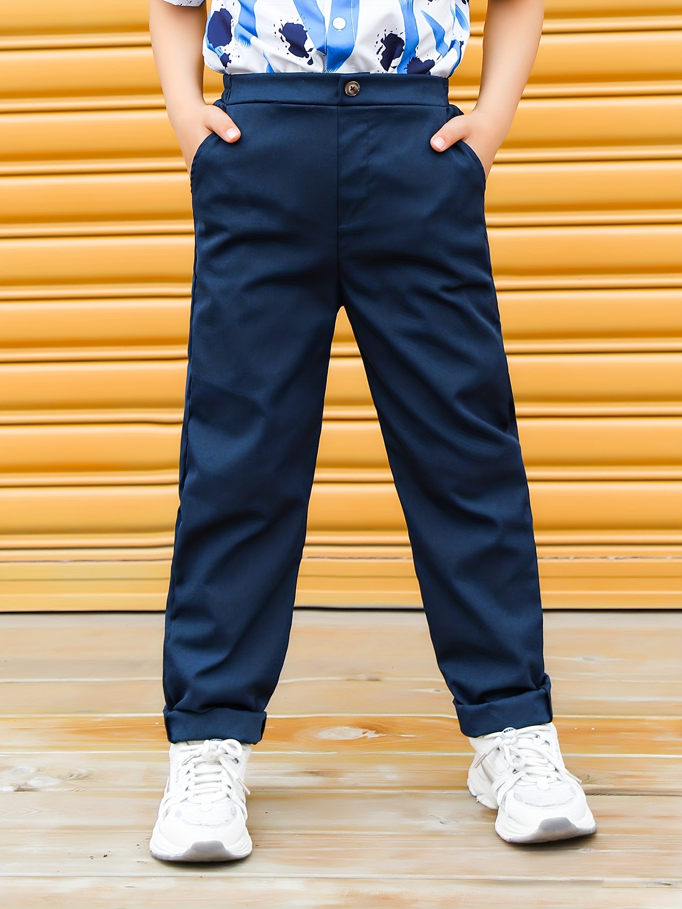 Kids Suit Pants Boys Dress Pants Solid Color Preppy Slim - Temu