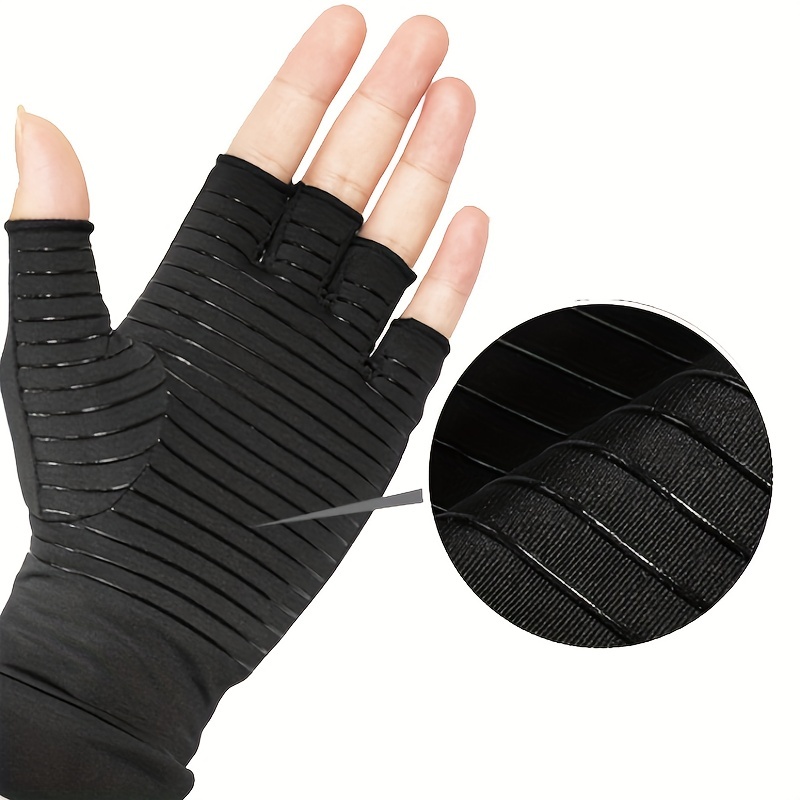 Fashionable Black Hand Gloves, Men's 1 Pair Copper Touchscreen Full Finger Warming Compression Warm Gloves for Women,Temu