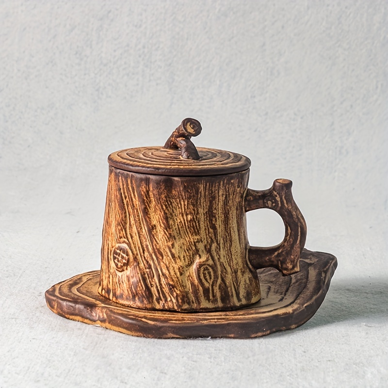 Simulated Tree Bark Coffee Mug And Saucer Ceramic Coffee Cup - Temu