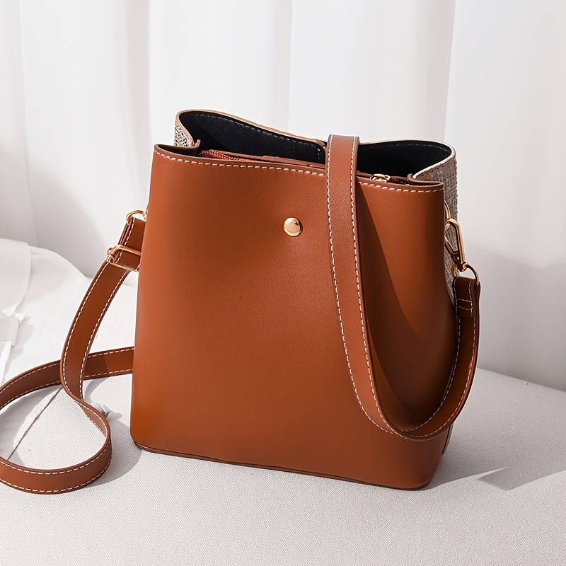 Small Color Block Bucket Bag, Circle Buckle Decor Crossbody Bag, Trendy  Faux Leather Purse For Women (8.07*8.07*3.94) Inch - Temu