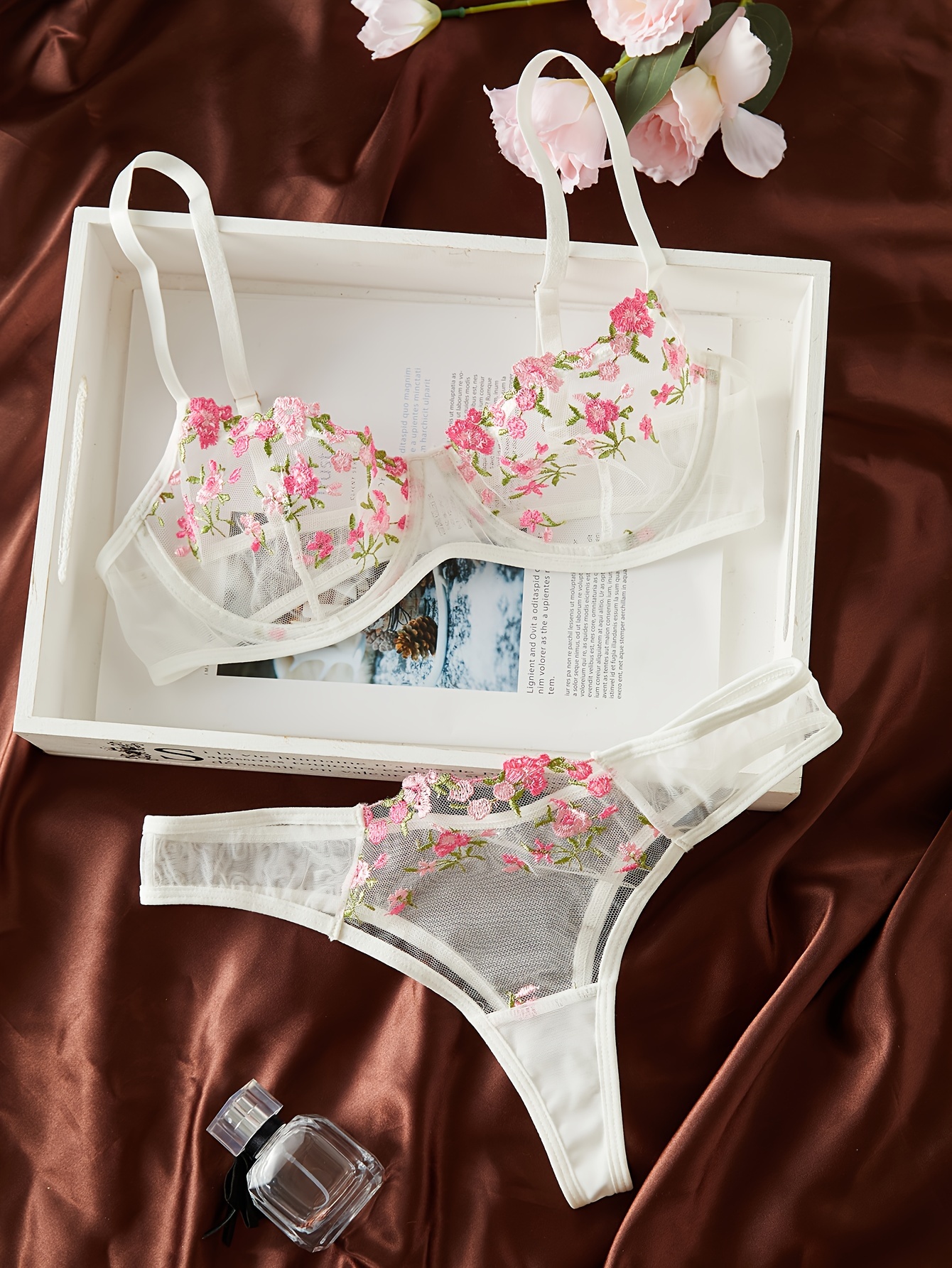 See Through Sexy Lingerie Lace Floral Embroidered Bra Set Sexy