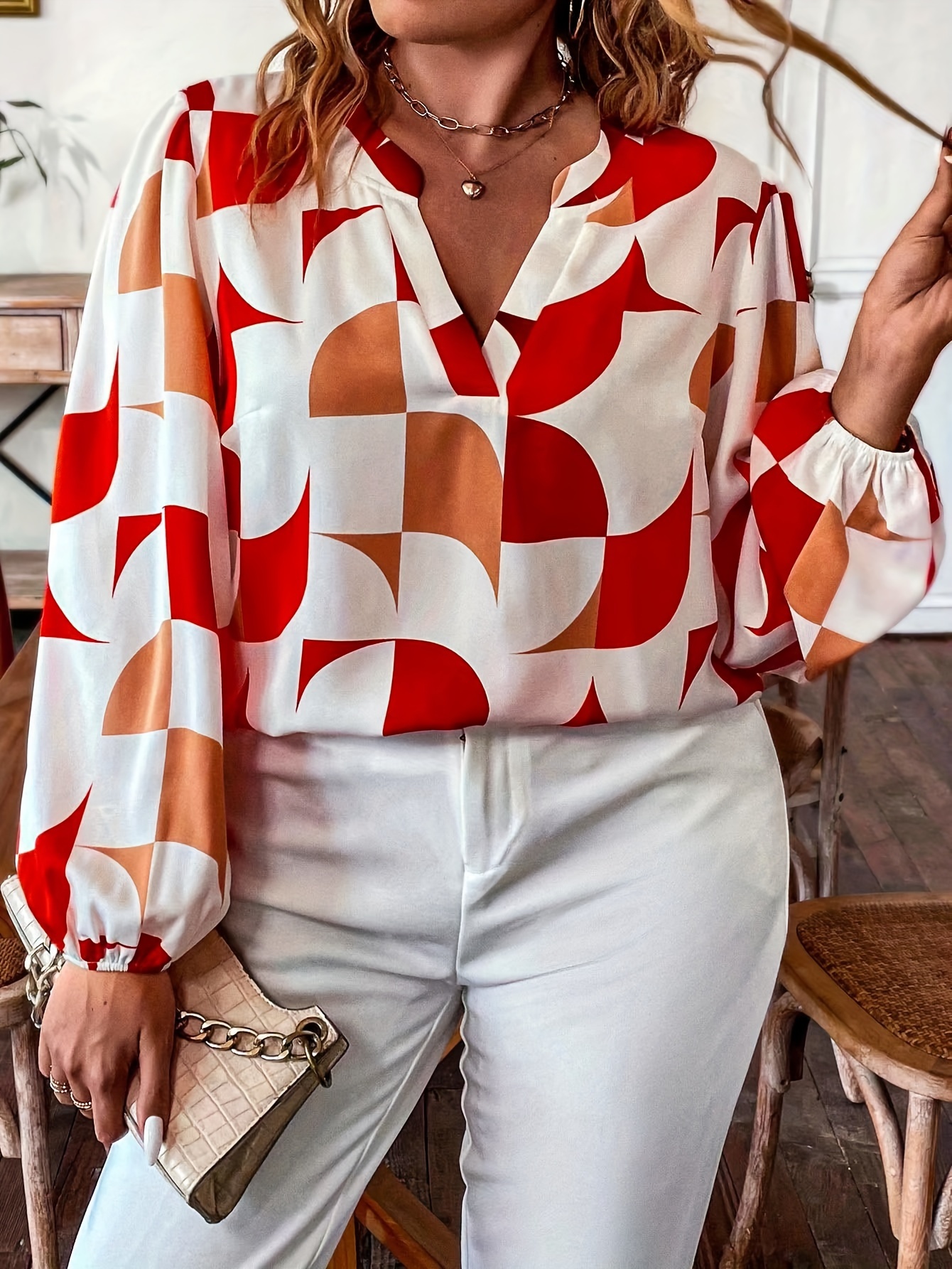 blusa elegante taglie forti donna camicia a maniche lunghe Temu