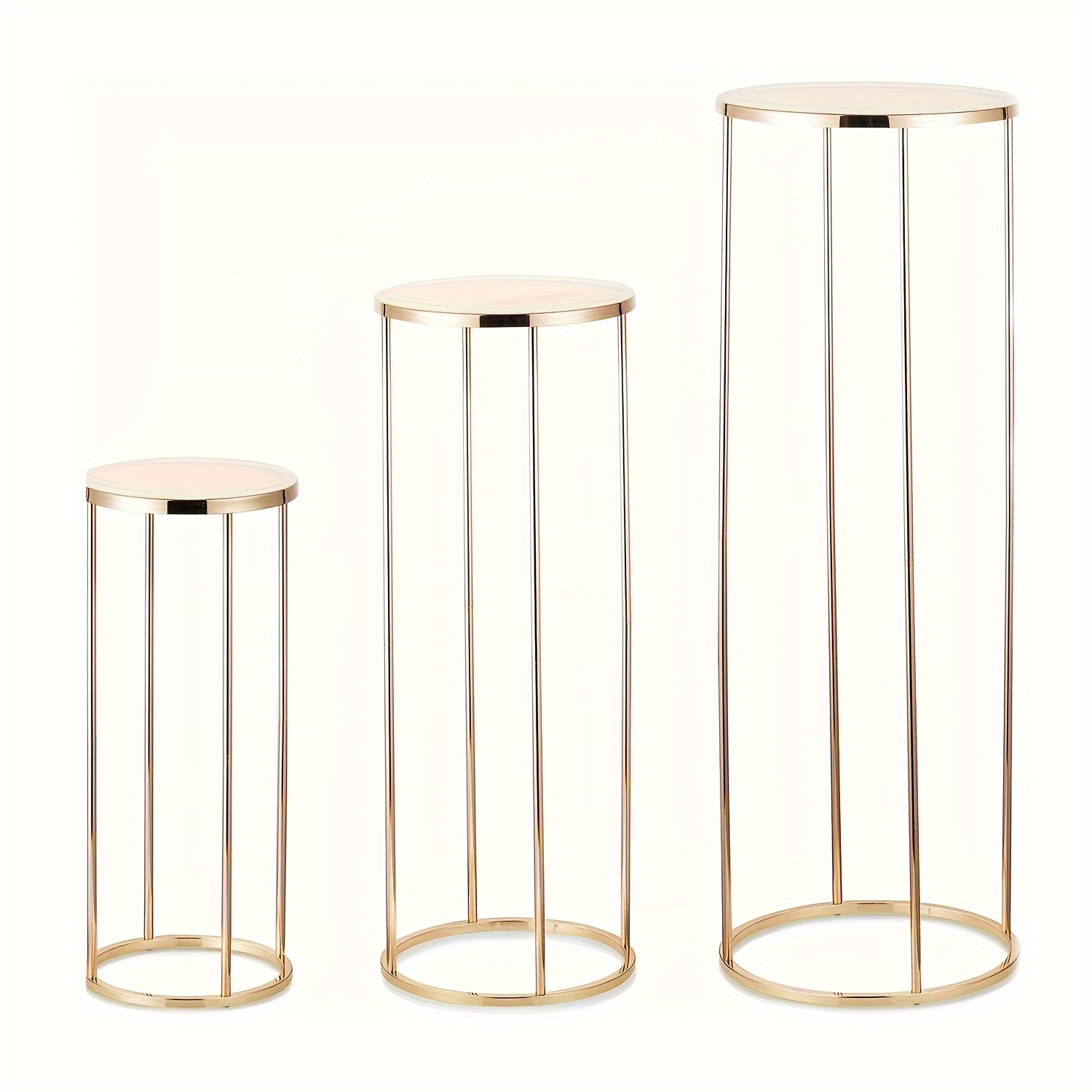 

3pcs Golden Metal Flower Stand For Wedding Table - Floor Vase Stands For Road Leads Tall Column Tabletop Centerpiece For Party Birthday New Opening Home Living Room Decoration