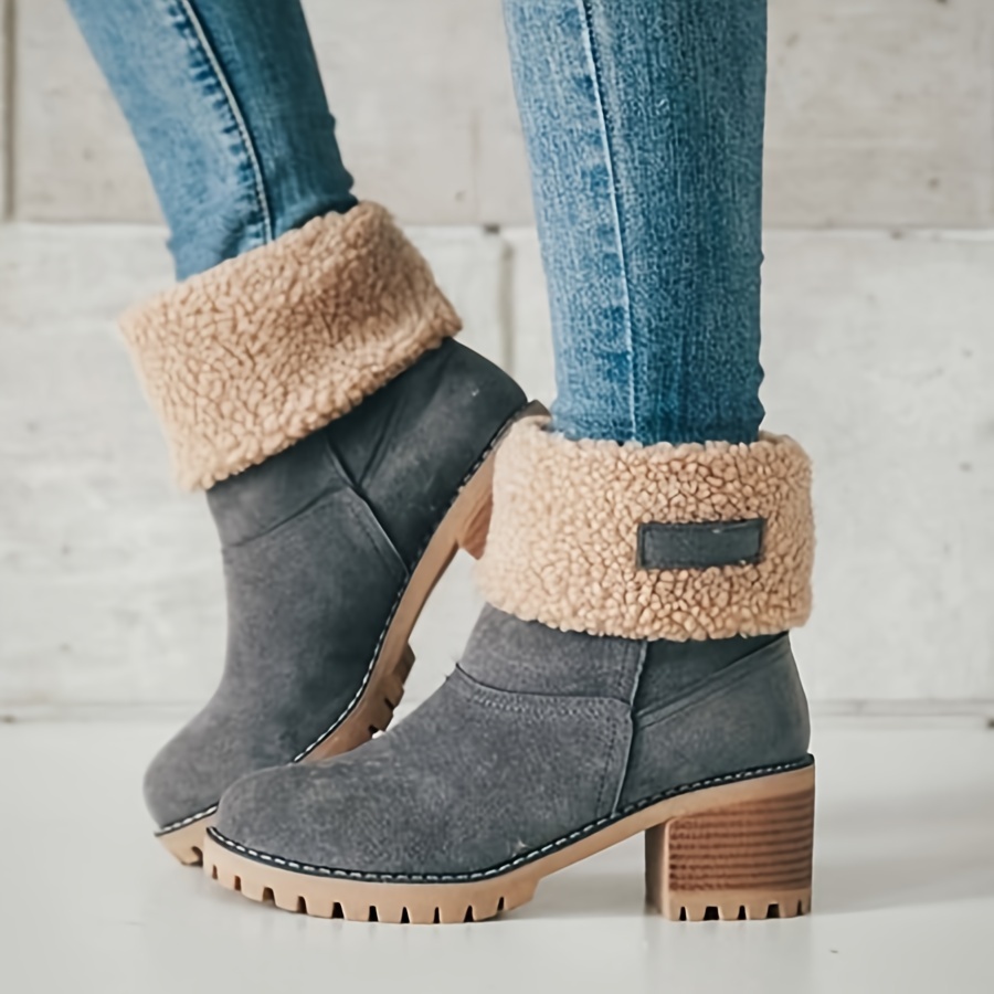 UMore Botas Altas Invierno Mujer, Botas de Nieve Caña Ancha Zapatos Mujer  Cuña Planos Sintética Peluche Jinete Bajo Cómodos Peludas Calentitas :  : Moda