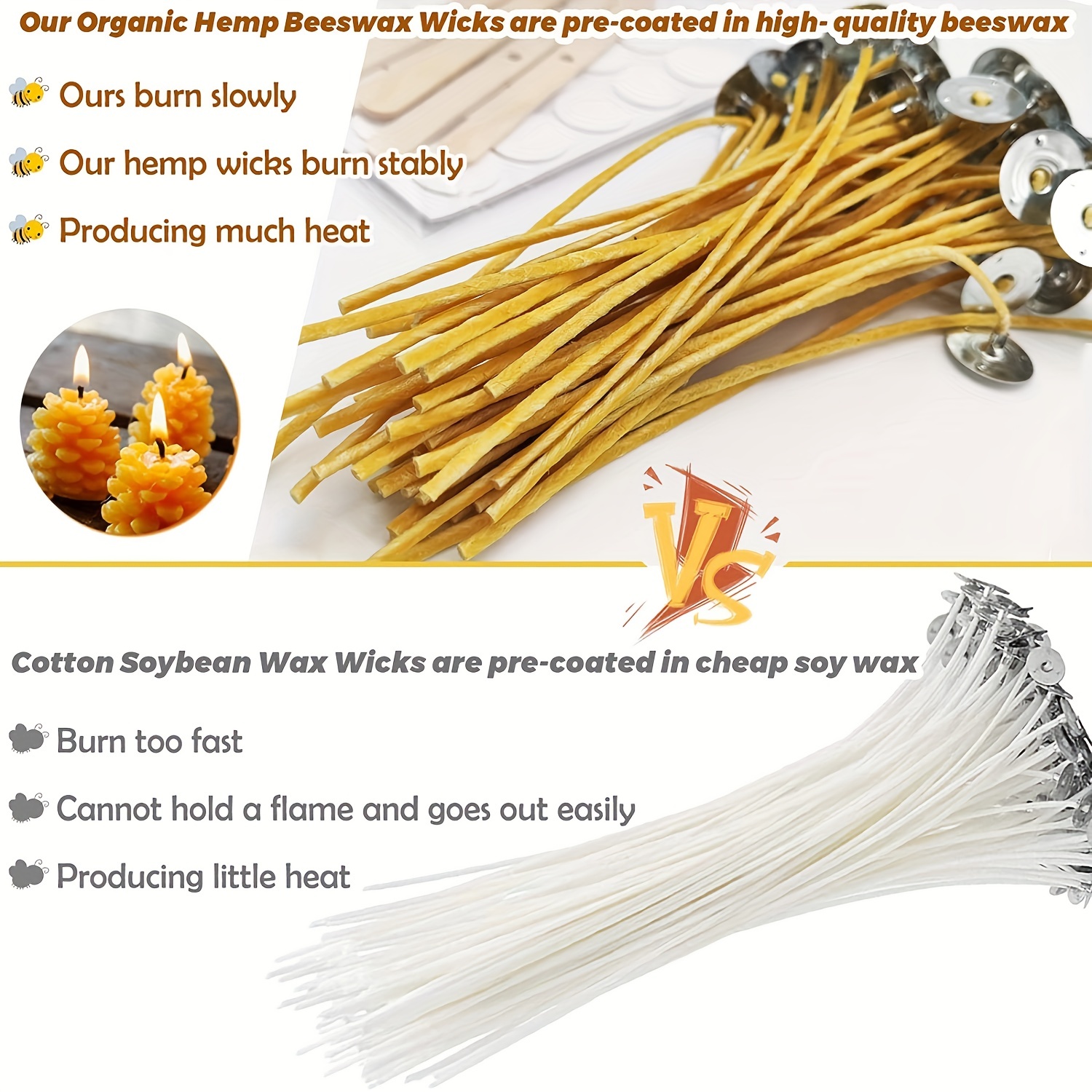 100Pcs Cotton Candle Wicks Pre-Waxed for Candle Making Candle DIY