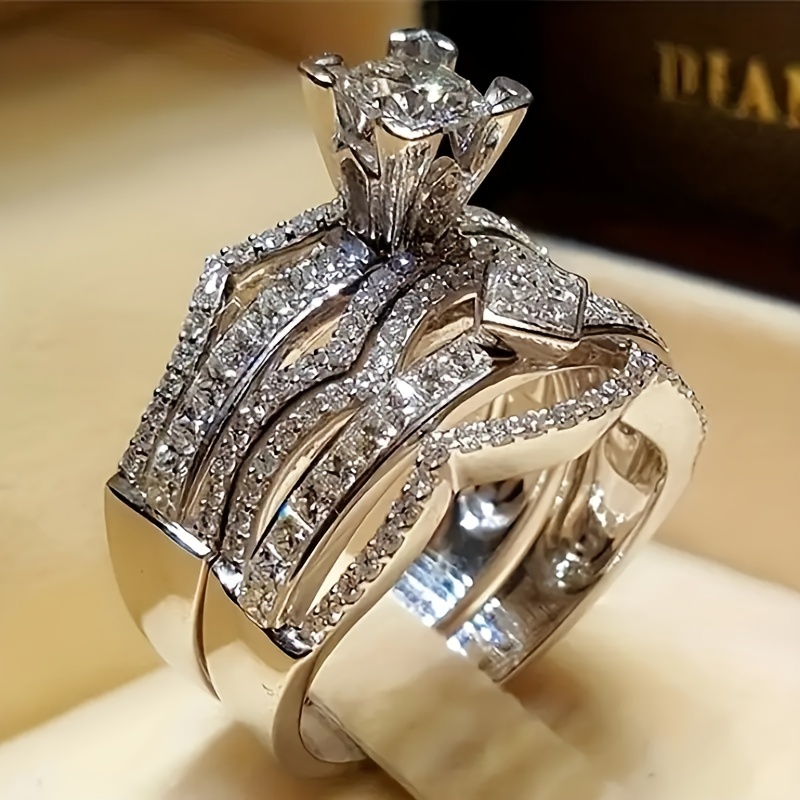 

2pcs Gorgeous Luxury Zircon Engagement Ring - Perfect Anniversary Gift For Couples Unique Accessories In The Jewelry Collection