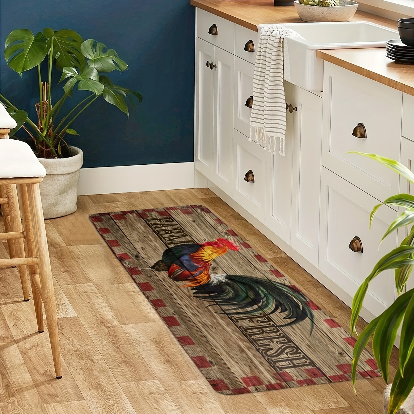 1pc Alfombra Cocina Rustic Rooster Cómoda Suave Antifatiga - Temu