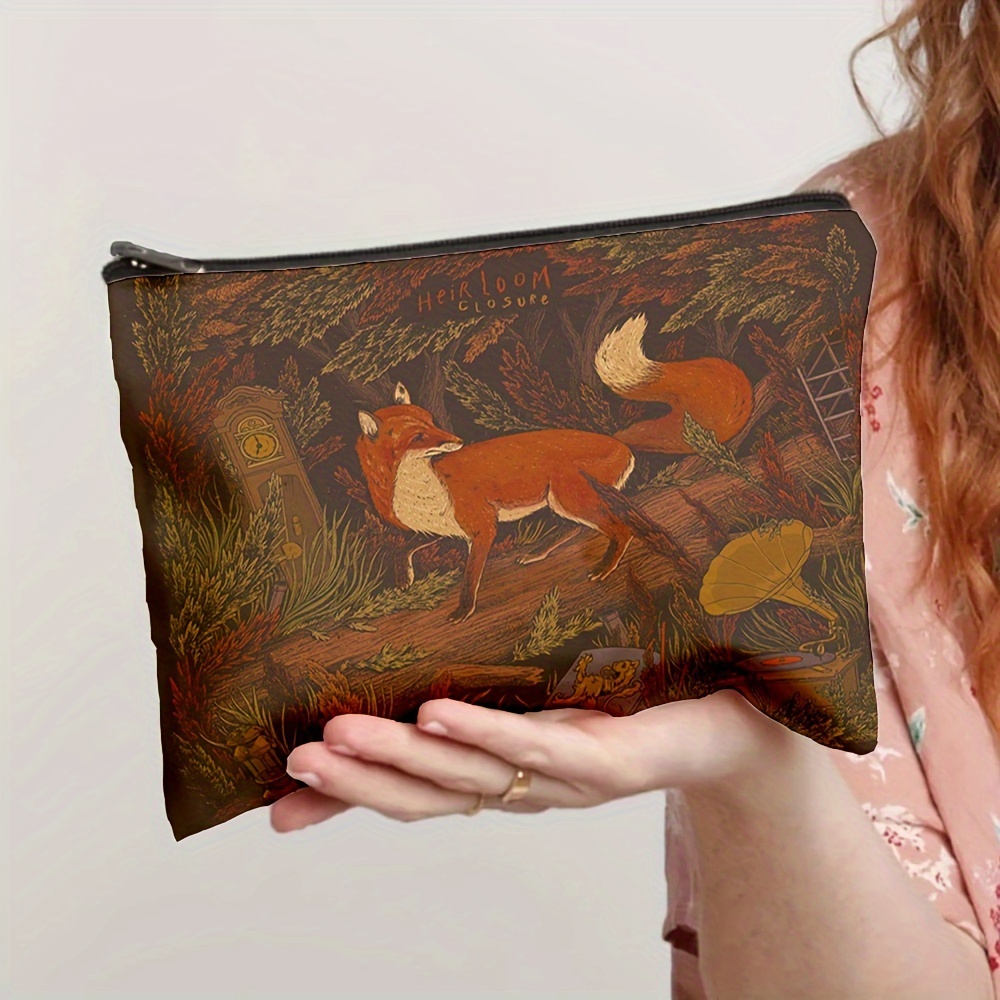 

Vintage Fox Pattern Carry All Pouch, Lightweight Multifunctional Toiletry Wash Bag For Women