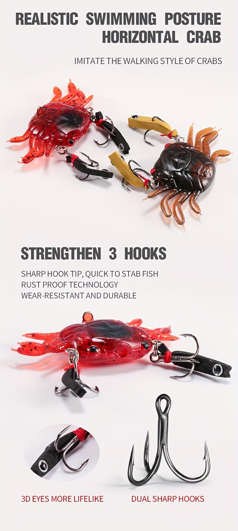 COOLHIYA Fake Crab Artificial Crab Lure Bait Slingshot  Artificial Fishing Baits Simulation Baits Crab Artificial Bait Crab Snare  Crab Bait Saltwater Bait Fishing Lure with Hook Brine 3D : Sports