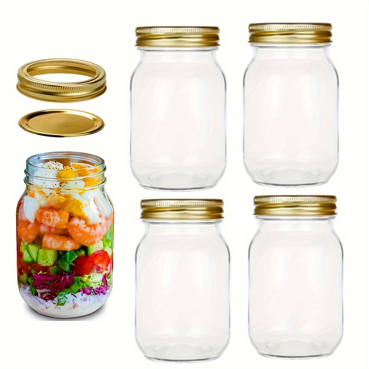 Mason Jars with Lids 16 oz. Set of 10, Bulk Pack - Glass Jars for Overnight  Oats, Candies, Fruits, Pickles, Spices, Beverages - Clear 
