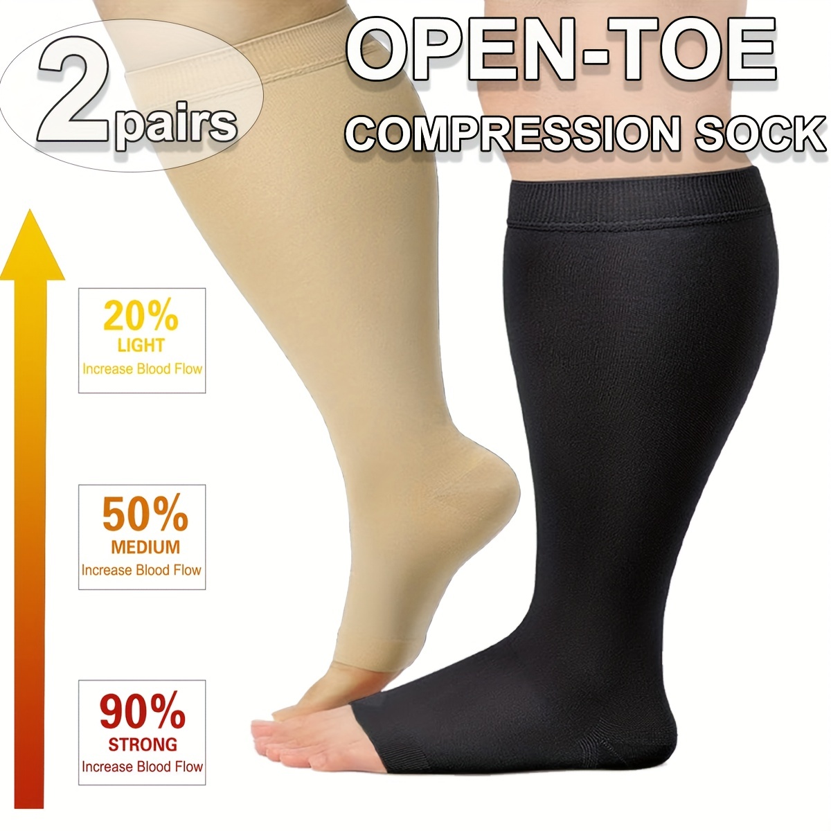 20 30 Mmhg Compression Socks Women Men Knee High Open Toe - Temu