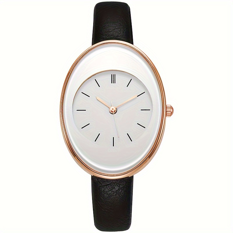 fashion belt oval quartz watch for women men black 8