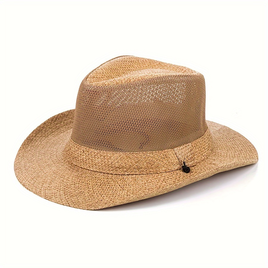 1pc Men's Breathable Straw Sun Hat, Casual Fishing Hat, Bucket Hat for Spring and Summer, Outdoor UV Protection Top Hat, Beach Hat for Outdoor