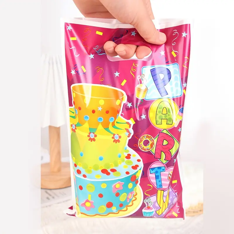 10pcs Party Favor Bags Ribbon And Cake Pattern Gift Bags With Handles