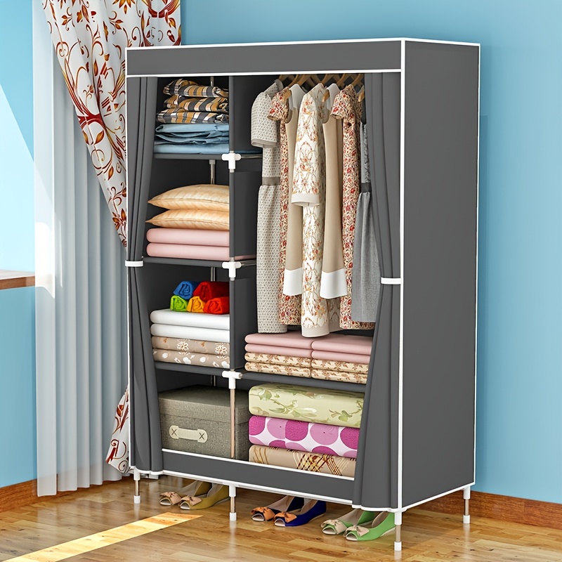 Portable Closet Storage Organizer Clothes Wardrobe Shoe Clothing Rack Shelf  Dustproof Non-woven Fabric,Quick and Easy to Assemble 