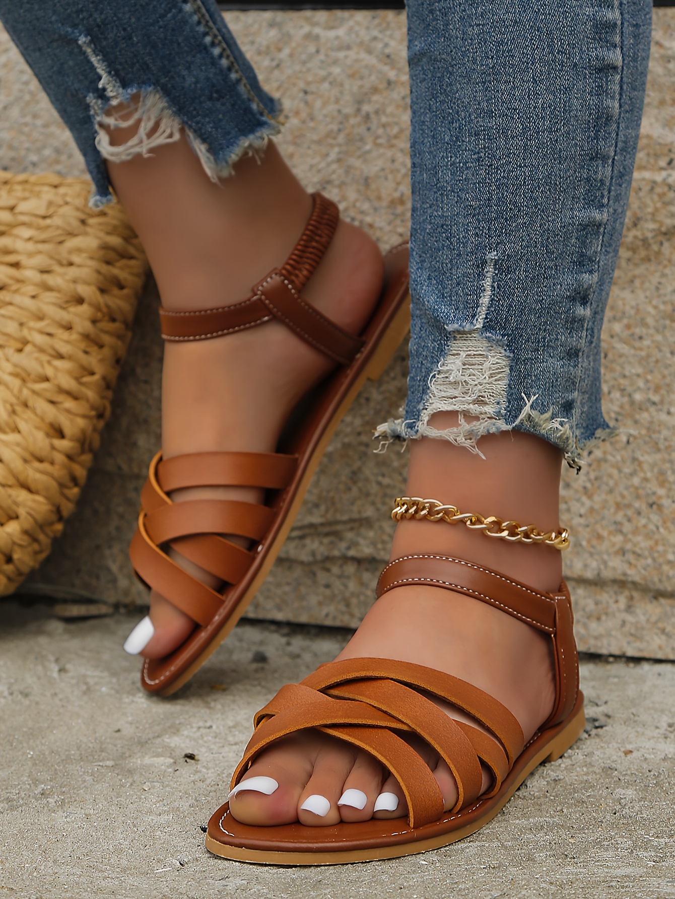 women s simple flat sandals casual open toe summer shoes details 2