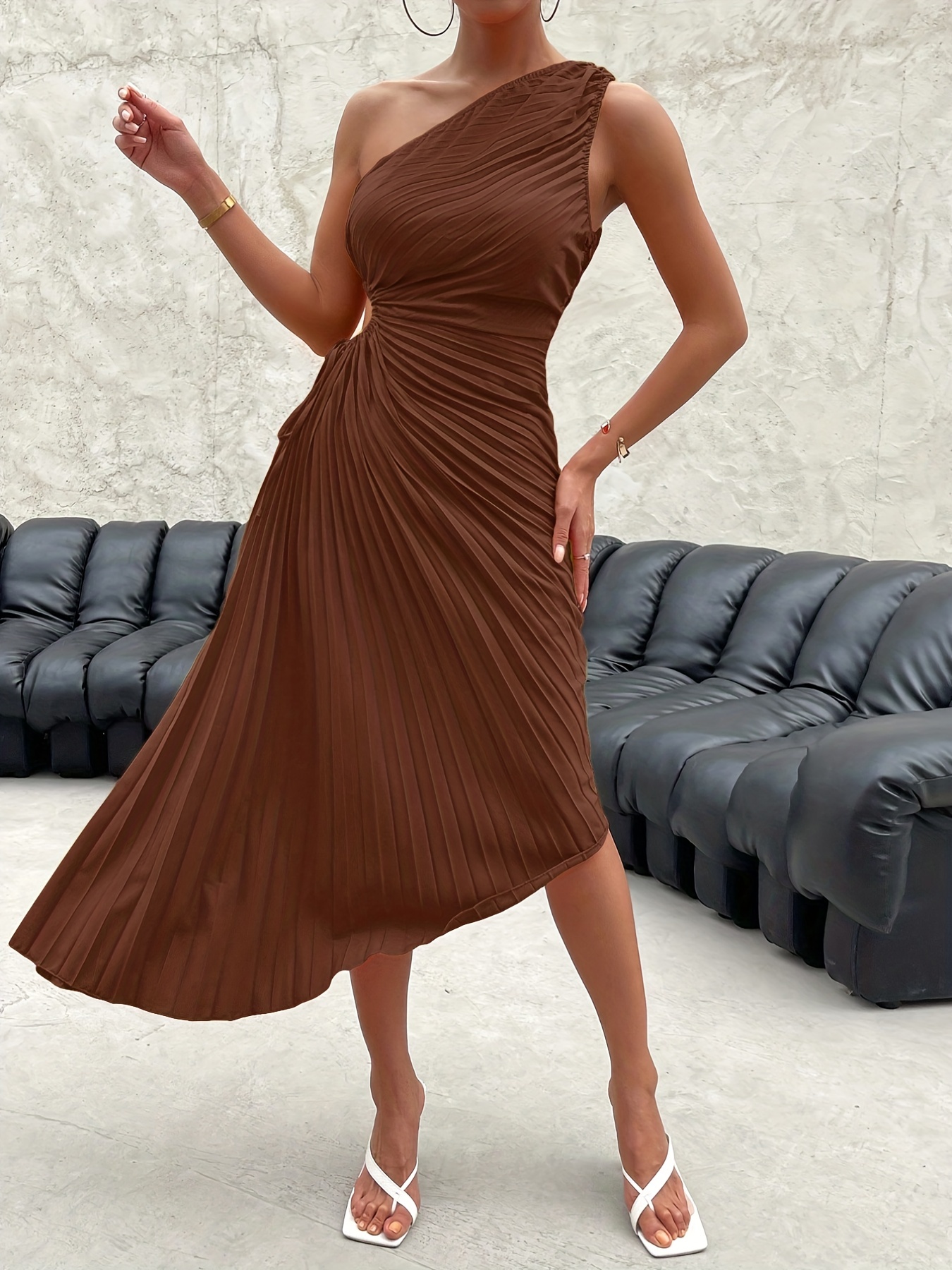 Brown One Shoulder Dress