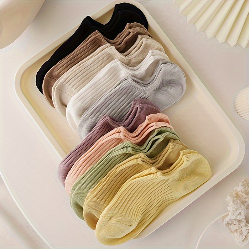 Image of 4/10 Pairs Women's Ankle Socks - Candy Color Gradient Thin Invisible Ribbed Elastic Boat Socks, Breathable Soft Lightweight For Spring Summer Casual & Formal Wear, Novelty Socks, Trendy Sock Design
