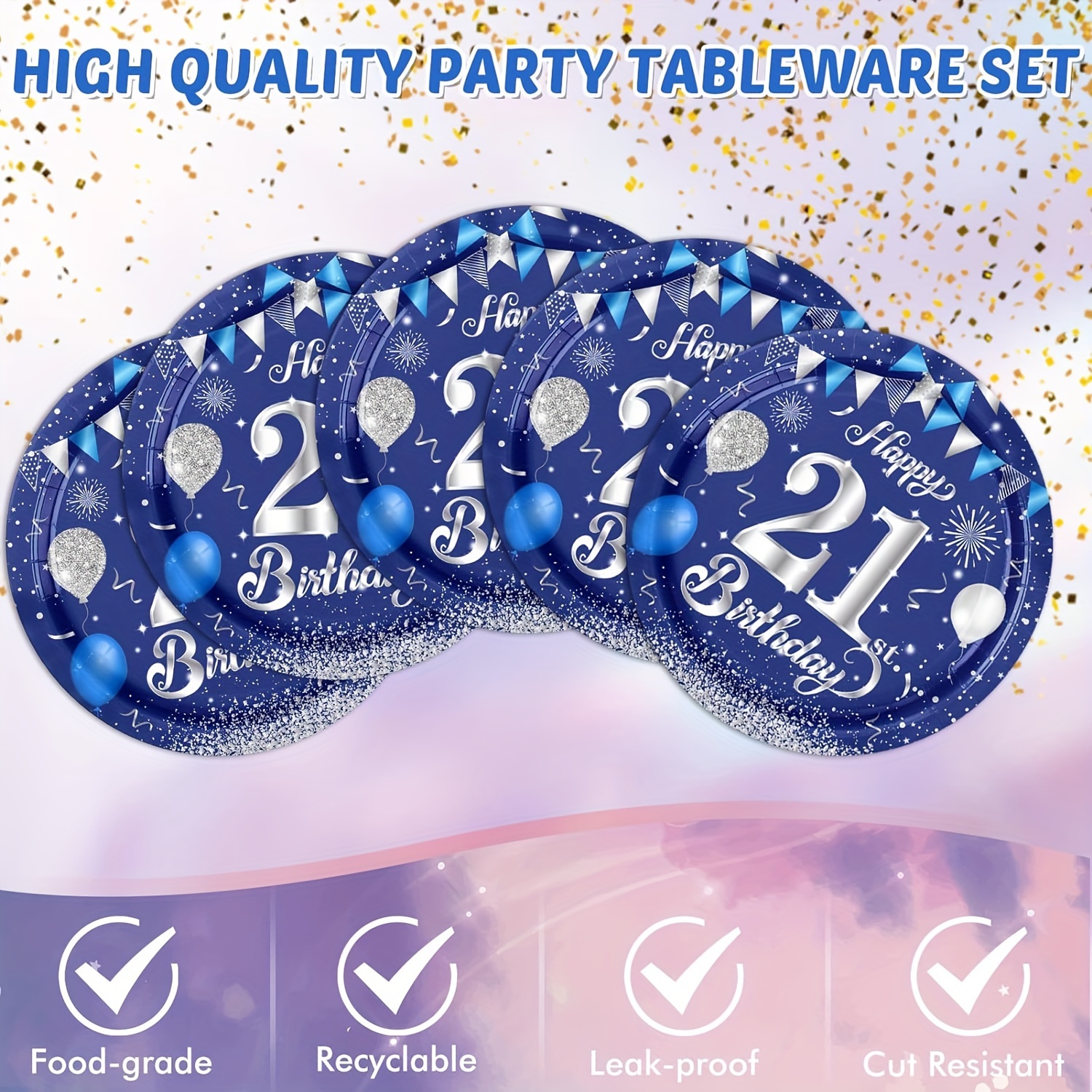 Set Blu Navy 21° Compleanno Blu Argento Tema Digitale - Temu Italy