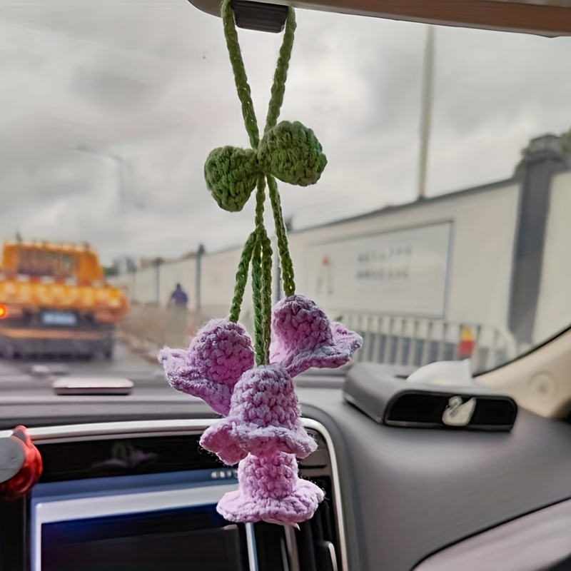 1pc Hot Lily Of The Valley Float Hanging Rearview Mirror Pendant Hand-crocheted Car Supplies Wool Woven Hanging