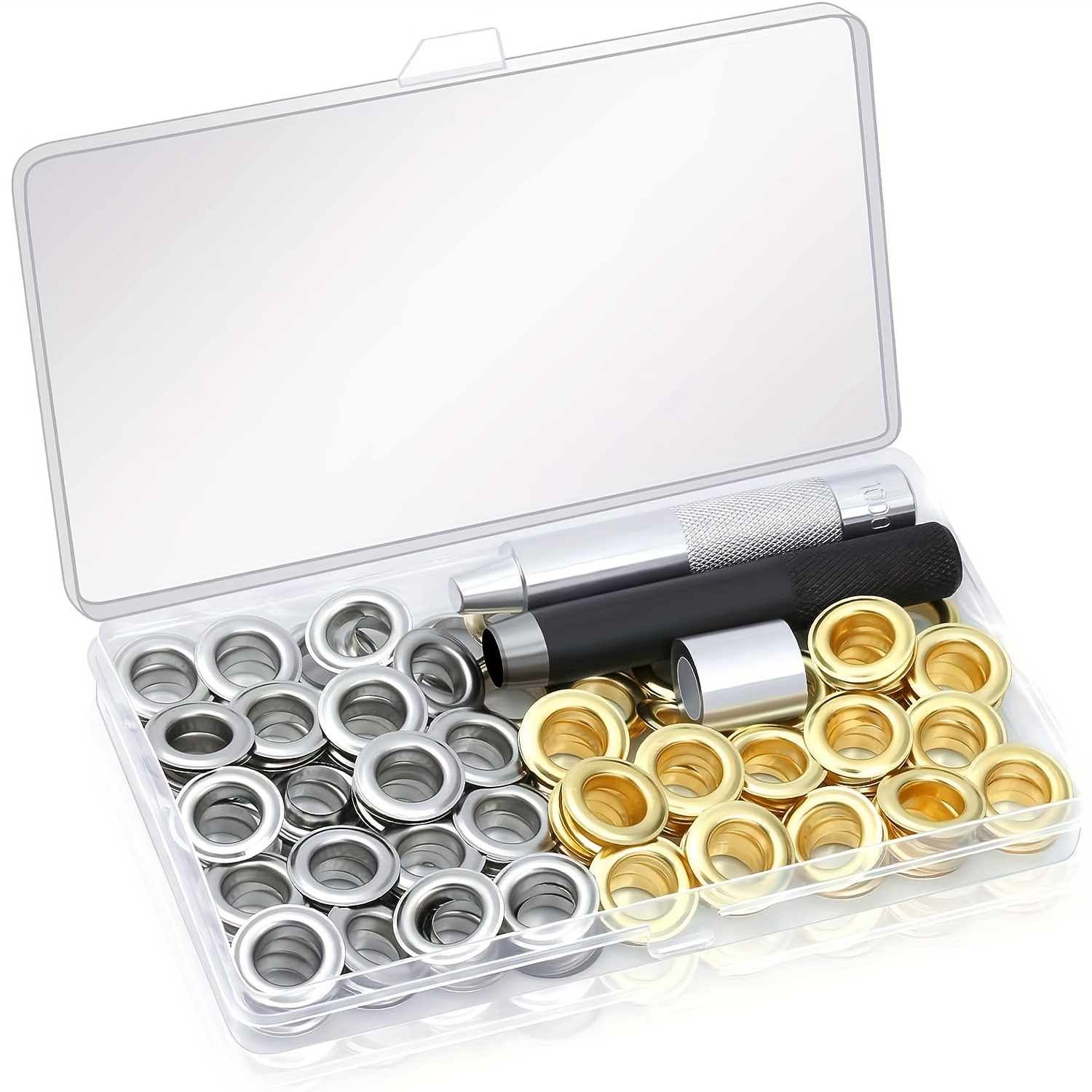 Grommet Tool Kit, Grommet Setting Tool and 100 Sets Grommets Eyelets with  Storage Box (2/5 Inch Inside Diameter)
