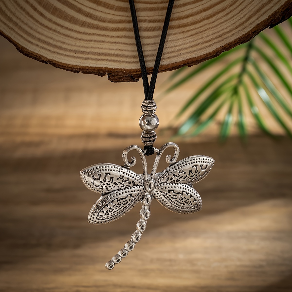Boho Ethnic Style Dragonfly Pendant Wax Rope Necklace