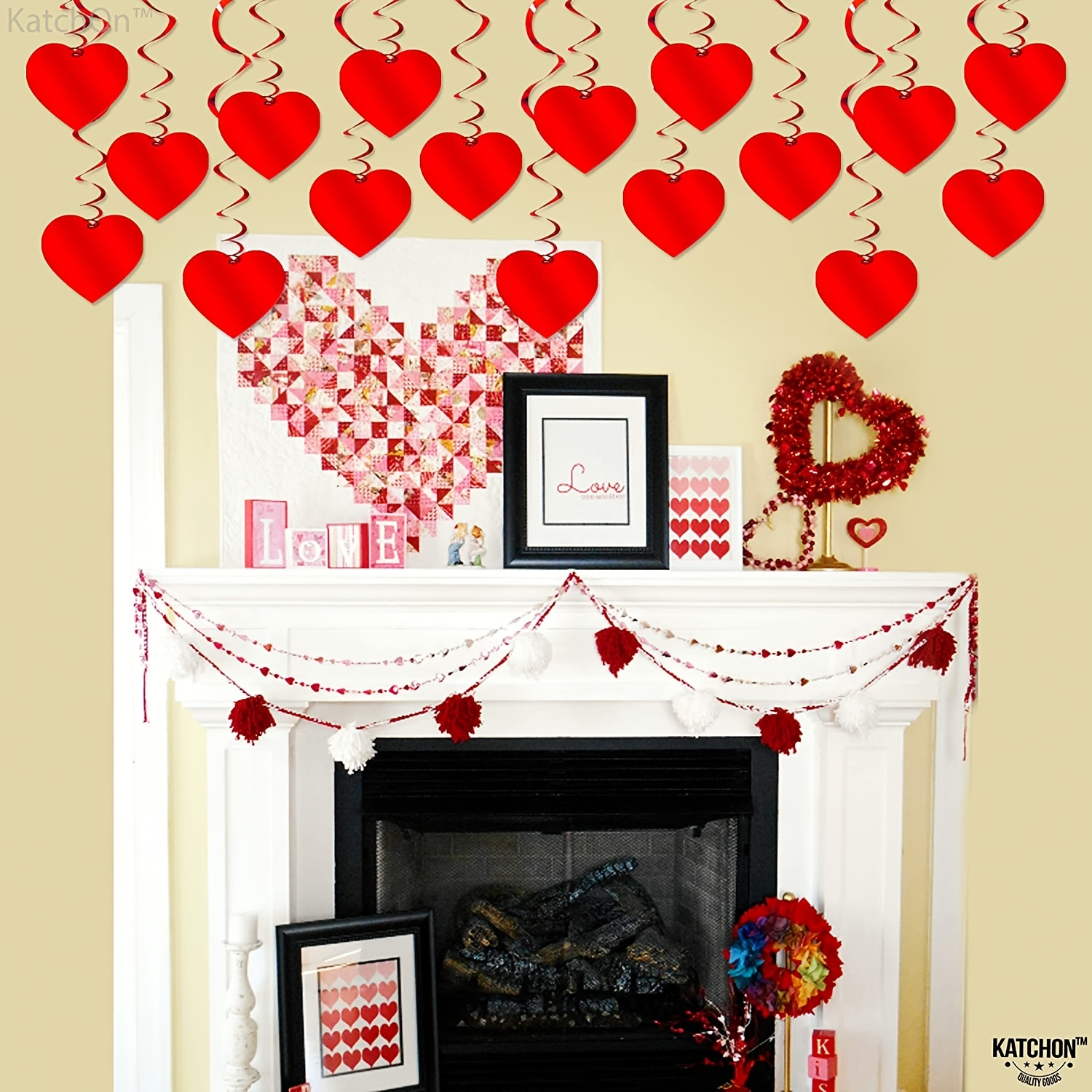 Valentines Day Decoration Hanging Swirls-Pack of 30, Red Heart Romantic Valentines Day Decor | Valentines Day Hanging Decorations for The Home