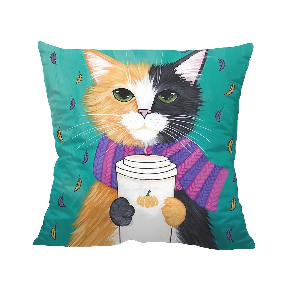 1pc Cartoon Cat Cushion Cover Animal Funny Pet Print Pillow Case Pillows  Cover For Sofa Car - Home & Kitchen - Temu