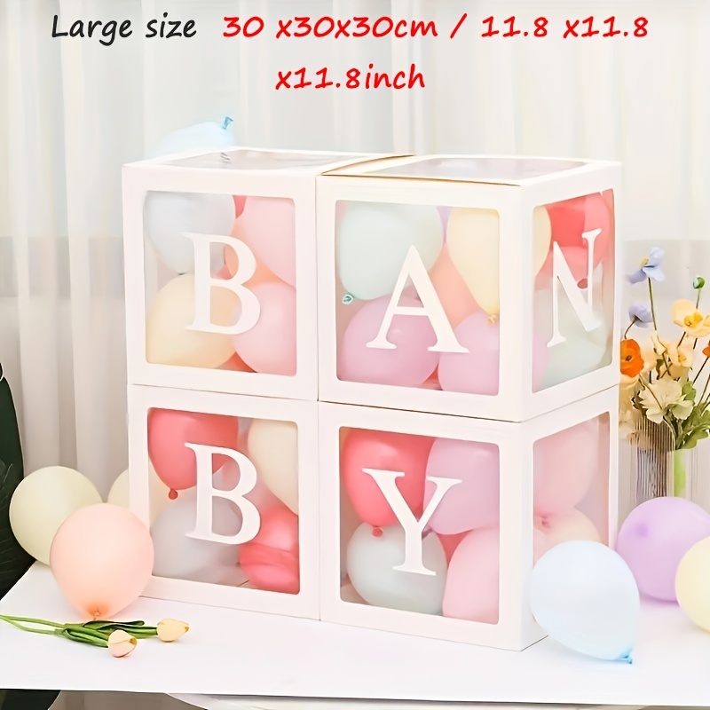  Cajas de bebé con letras para baby shower, 4 cajas de globos de  bebé para revelación de género, oso de peluche, decoración de baby shower,  fiesta (madera) : Juguetes y Juegos