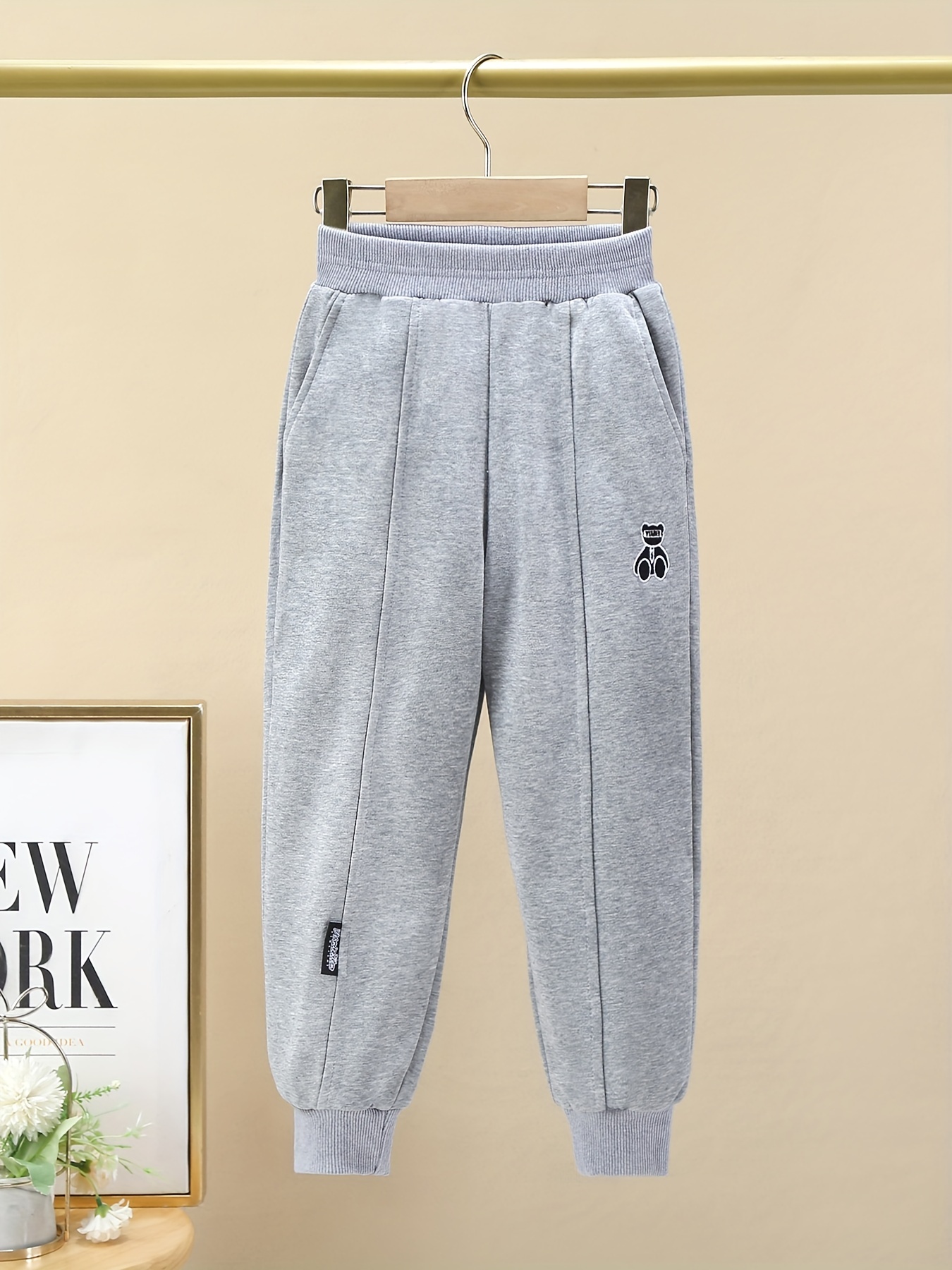 Girls' Bear Graphic Jogger Sweatpants With Pockets for Workout