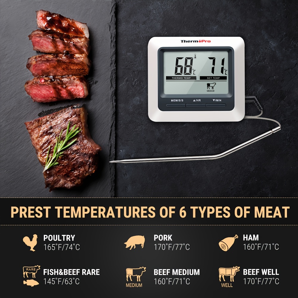 ThermoPro TP930 Thermomètre à viande sans fil Bluetooth avec 4 sondes à  viande à code couleur, thermomètre de gril avec minuterie, outils de  cuisine