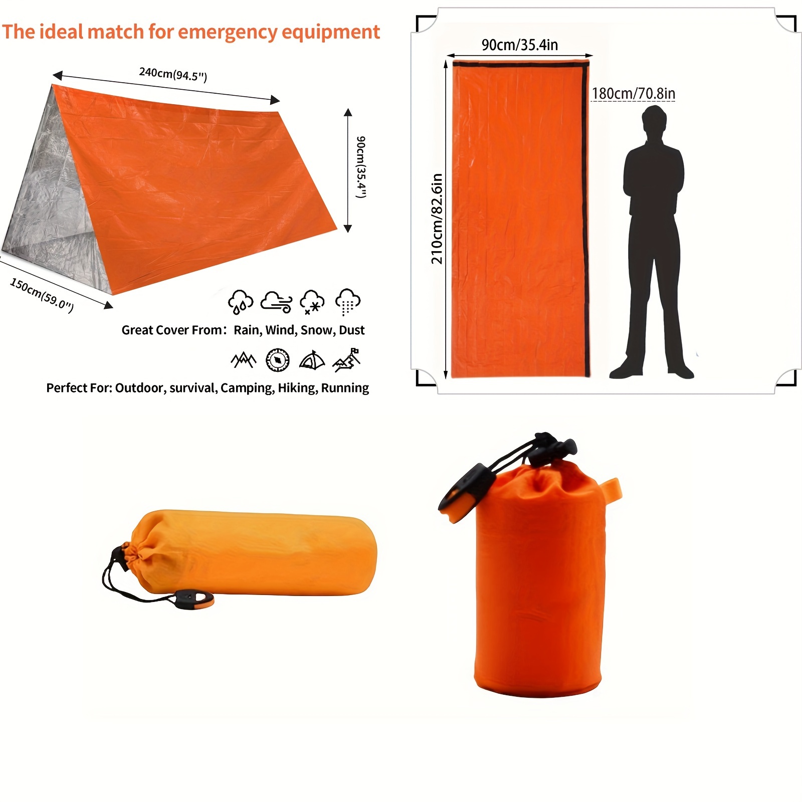 6pcs Outdoor Camping Portable Equipment Kit Emergency Survival Kit For 2  People Including 1 Waterproof Tent