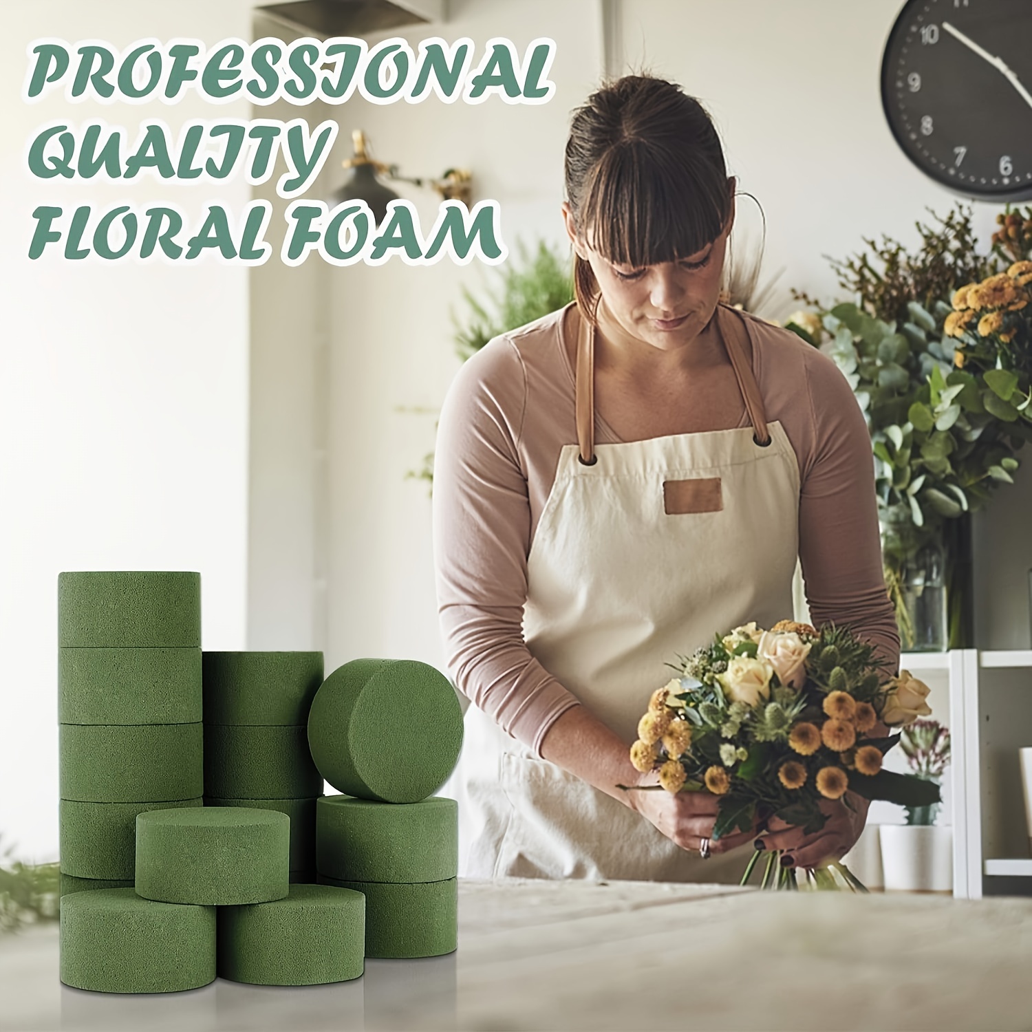 10pcs/set-Floral Foam Round Blocks Green Wet & Dry Flower Foam For Fresh &  Artificial Flower Arrangement, Plant Foam, Florist Supplies For DIY, Arts