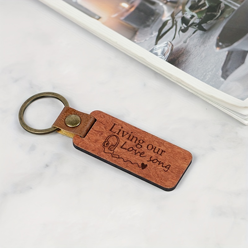 Retro Rosewood Keychain PU Leather Keyring Pendant Small Gift