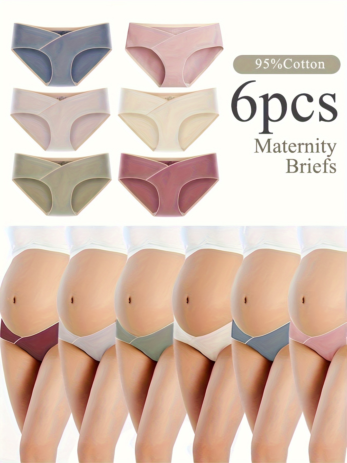 Women's Maternity 6Pcs Underwear, Solid Cotton Boxer Briefs