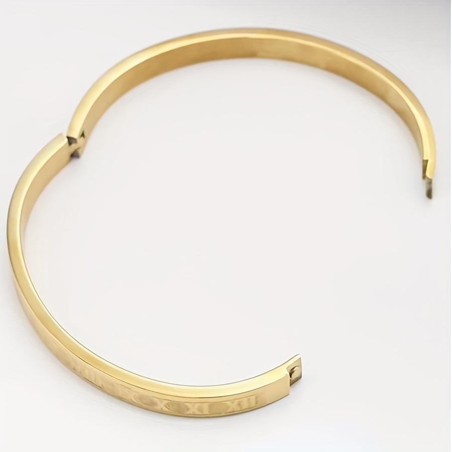 Fashion Titanium Steel Roman Numeral Buckle Cuff Bangle Bracelet For Men  Jewelry