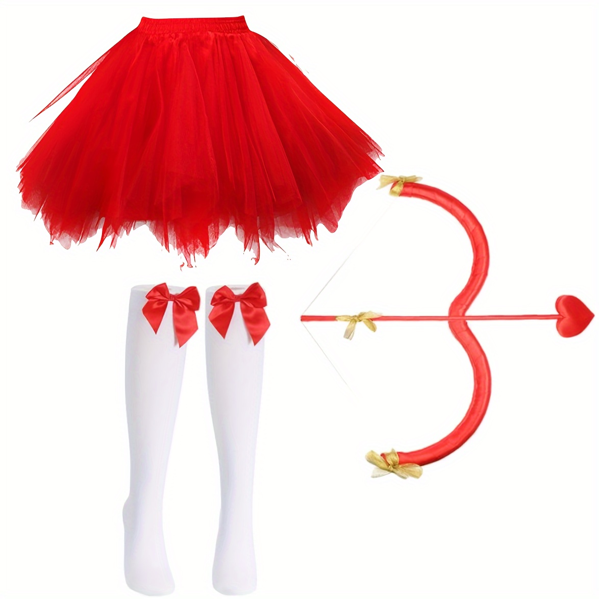 Cupido Arco Flecha Set-Día de San Valentín Cupido Rojo Disfraz Cosplay  Accesorios Accesorios Fotográficos Actuaciones de Fiesta de Halloween  Suministros para Adultos Niños