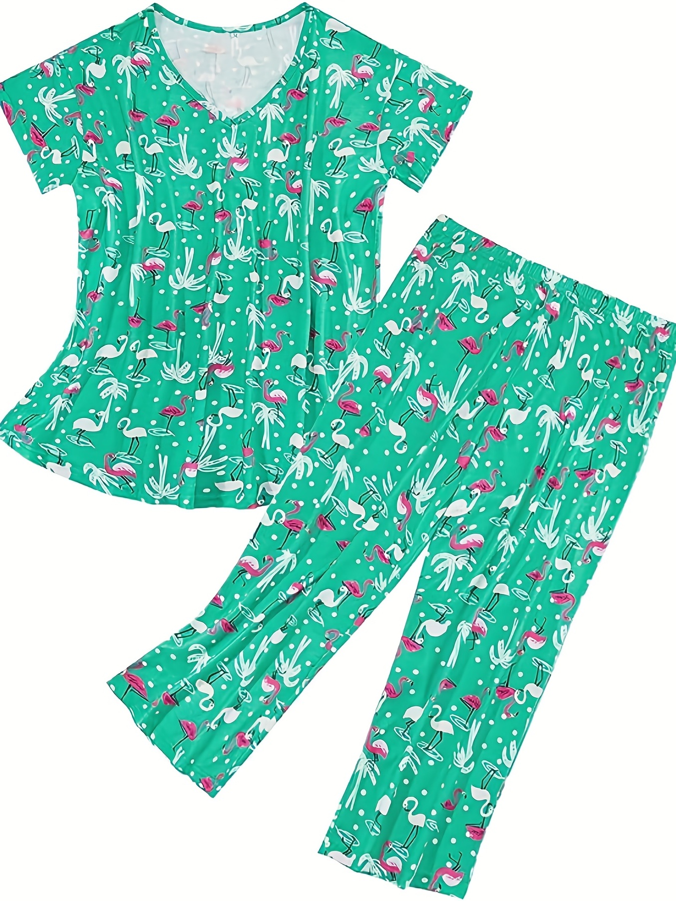 Star Print Pajama Set Short Sleeve Crew Neck Top Elastic - Temu