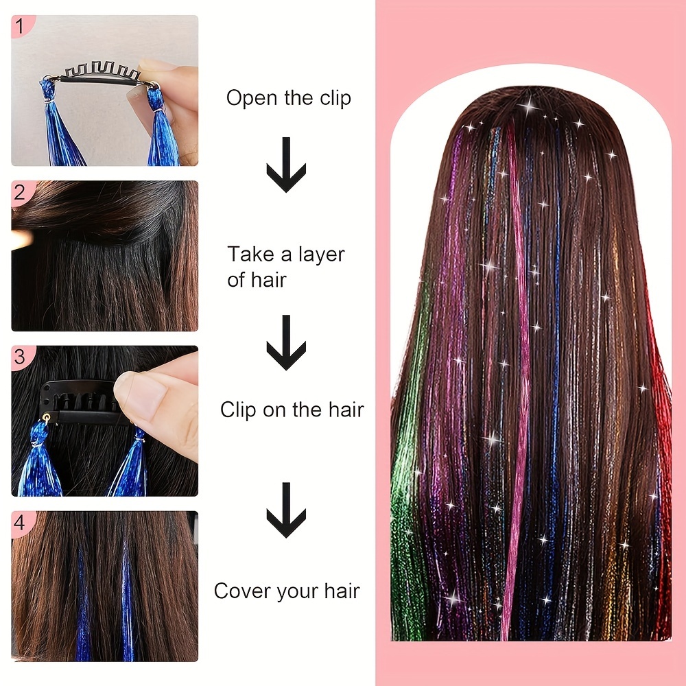 Hair Tinsel Heat Resistant Fairy Hair Tensile Sparkly Glitter Hair  Extensions 20 Inch Hair Tinsel Clip In Hair Glitter Strands Tensil Rainbow  Tinsel F